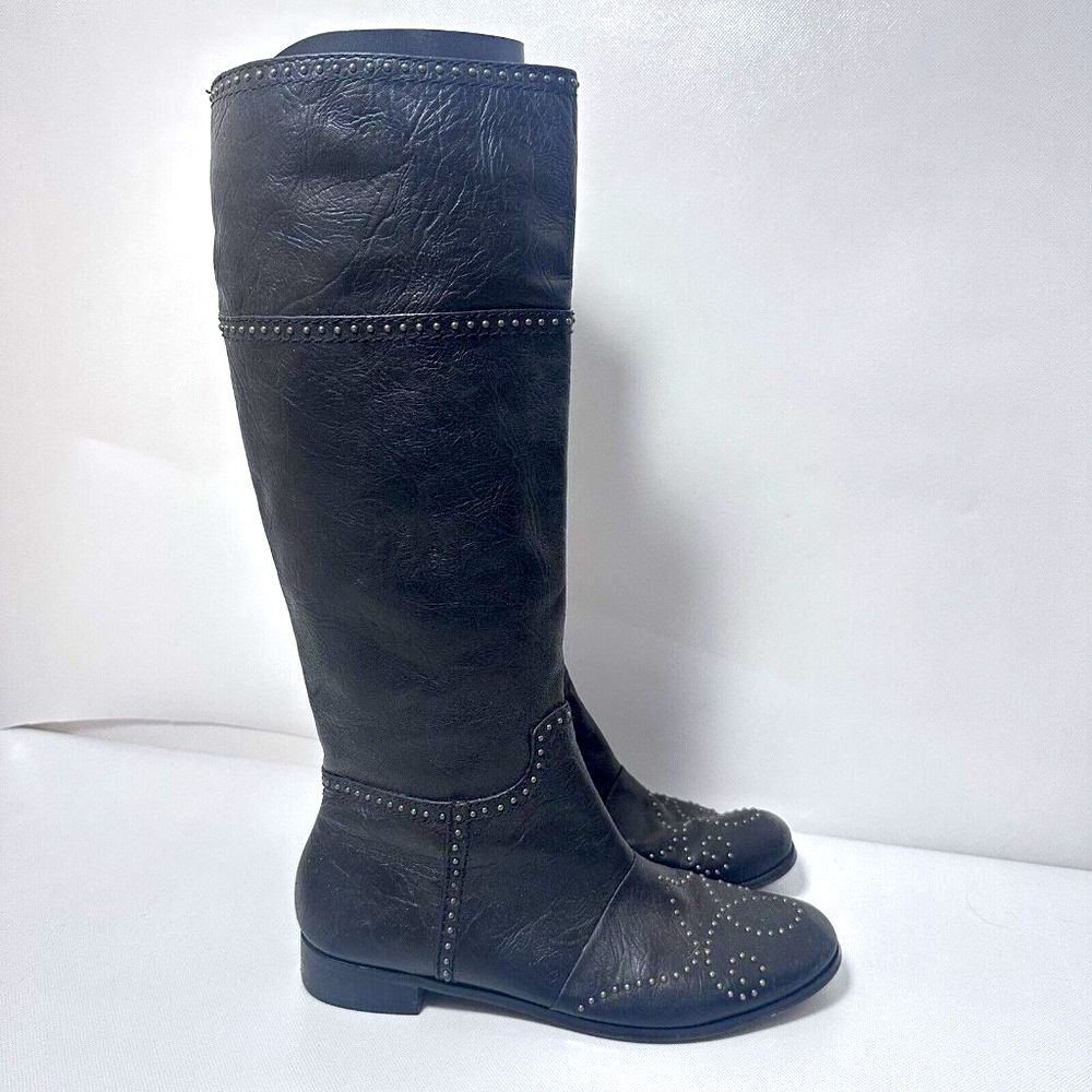 No 704b. Boots Womens 38.5 Us 8m Jive Black Leather Mid Calf Studded Low